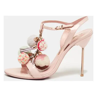 Sophia Webster Pink Patent Leather Layla Pom Pom Embellished T Strap Sandals Size