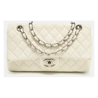 Chanel White Quilted Leather Medium Classic Double Flap Bag