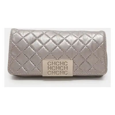 Carolina Herrera Grey Leather Pouch Clutch