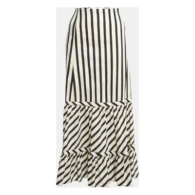 Sportmax Cream/Black Striped Cotton Blend Ruffled Maxi Skirt