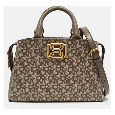 DKNY Taupe Signature Coated Canvas and Leather Satchel