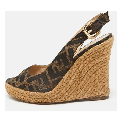 Fendi Brown Canvas Wedge Espadrille Sandals Size