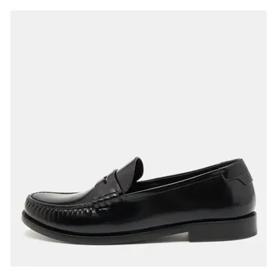 Saint Laurent Black Brushed Leather Penny Loafers Size 39.5