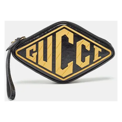 Gucci Black/Yellow Patent Leather and Rubber Game Patch Wristlet Clutch