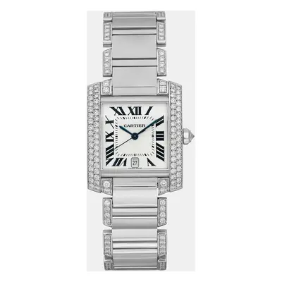 Cartier Tank Francaise 18K White Gold Diamond Silver Dial Unisex Wristwatch x mm