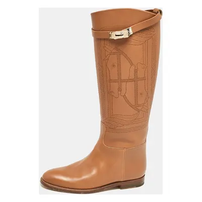 Hermes Brown Leather H Jumping Knee Length Boots Size