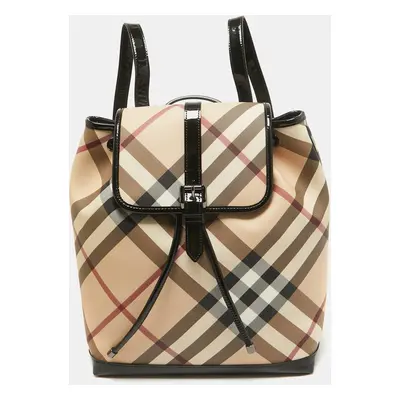 Burberry Black/Beige Supernova Check PVC Medium Drawstring Backpack