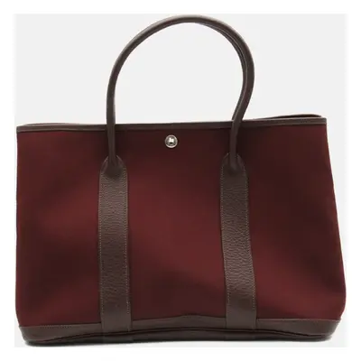 Hermes Red Canvas Garden Party PM Tote Bag