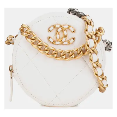 Chanel White Lambskin Round Clutch with Chain