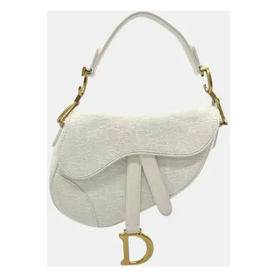 Dior White Canvas, Leather Saddle Shoulder Bag