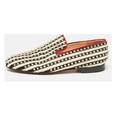 Christian Louboutin Black/White Calf Hair Rollerboy Spiked Loafers Size