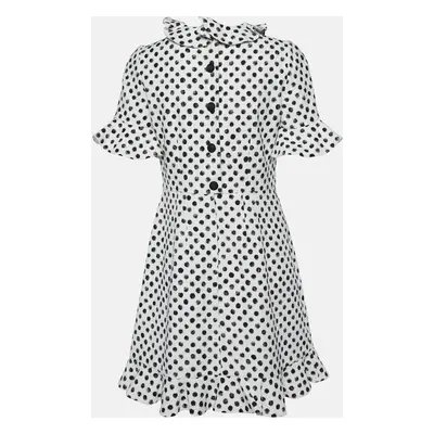 Dolce & Gabbana White Polka Dot Print Cotton Flounced Dress