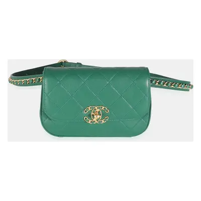 Chanel Dark Green Quilted Lambskin Chain Infinity Waist Bag