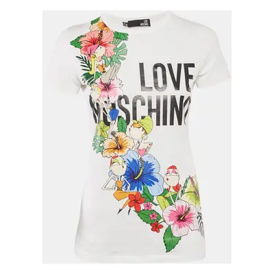 Love Moschino White Printed Cotton Round Neck T-Shirt