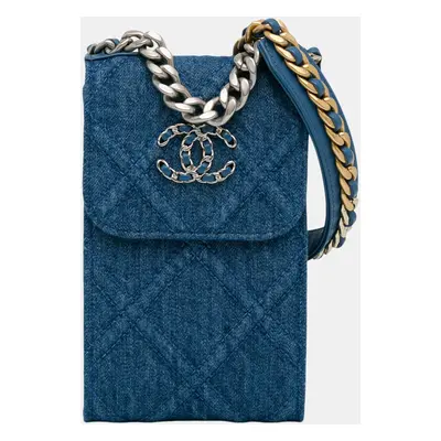 Chanel Blue Denim Phone Holder with Chain