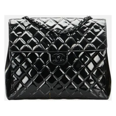 Chanel Black So Black Matelasse Patent Leather Single Flap Bag