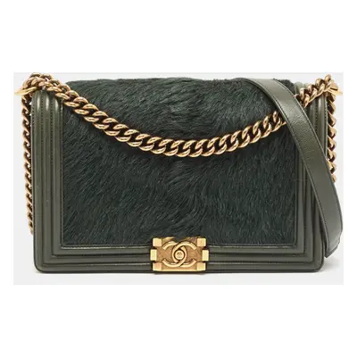 Chanel Green Calfhair and Leather New Medium Boy Flap Bag