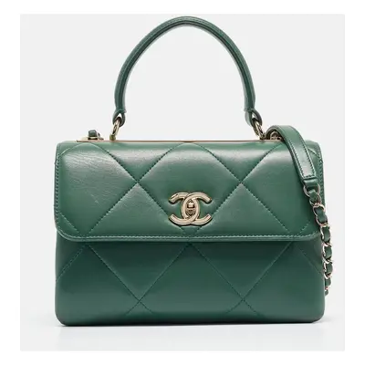 Chanel Green Quilted Leather Trendy CC Top Handle Bag