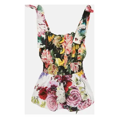 Dolce & Gabbana Multicolor Floral Print Cotton Tie-Up Strap Detail Top