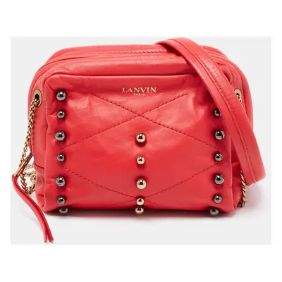 Lanvin Coral Red Leather Sugar Studded Shoulder Bag