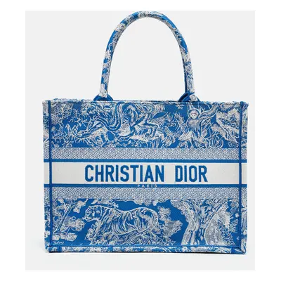 Dior Blue/White Embroidered Toile de Jouy Canvas Medium Book Tote