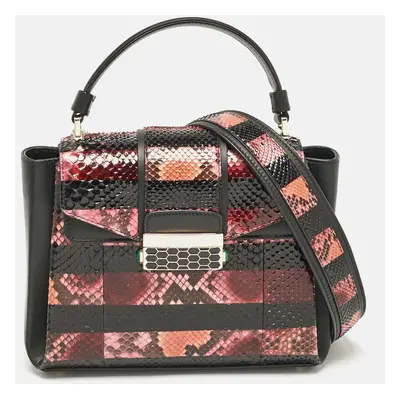 Bvlgari Black/Multicolor Python and Leather Serpenti Viper Top Handle Bag