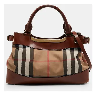 Burberry Brown/Beige House Check Canvas and Leather Hepburn Shoulder Bag