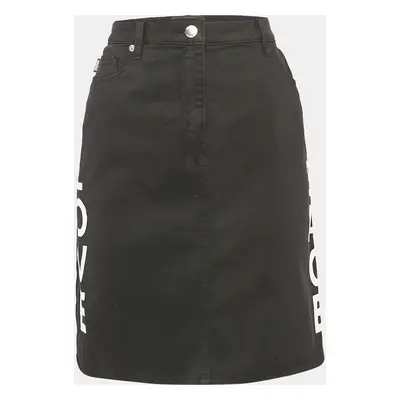 Love Moschino Black Printed Denim Heart Sequin Detail Mini Skirt