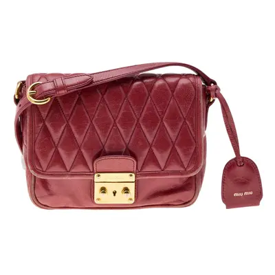 Miu Miu Red Quilted Leather Pushlock Flap Shoulder Bag