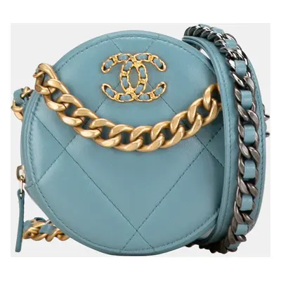 Chanel Blue Lambskin Round Clutch with Chain