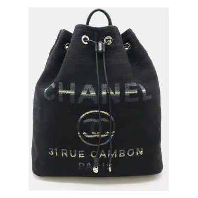 Chanel Black Canvas Deauville Rucksack Bag