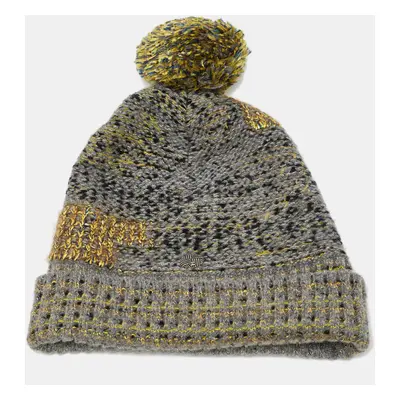 Chanel Grey/Yellow Wool Blend Knit Pom Pom Beanie