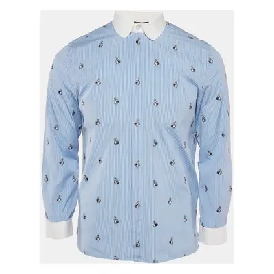 Gucci Blue Striped Cotton Rabbit Embroidered Cambridge Shirt