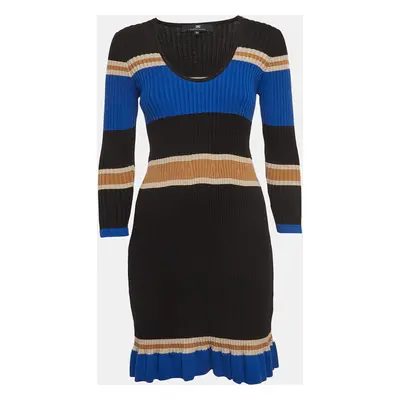 Elisabetta Franchi Multicolor Striped Rib Knit Long Sleeve Midi Dress