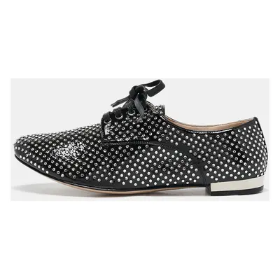 Miu Miu Black Patent Leather Crystal Embellished Lace Up Derby Size