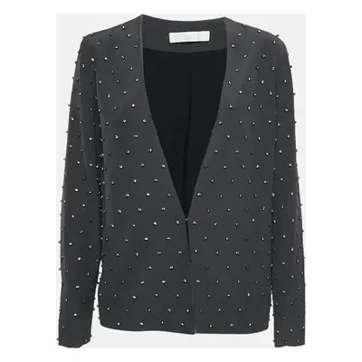 Chloe Charcoal Grey Rhinestone Embellished Silk Jacket