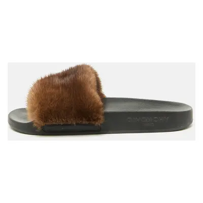 Givenchy Brown Mink Fur Pool Slide Sandals Size