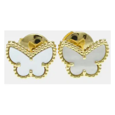 Van Cleef & Arpels 18K Yellow Gold, Mother of Pearl Butterfly Sweet Alhambra Studs Earrings