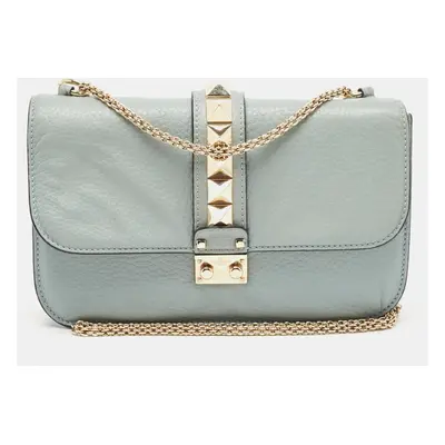 Valentino Light Blue Leather Glam Lock Chain Shoulder Bag