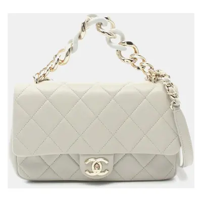 Chanel Grey Lambskin Leather Flap Shoulder Bag