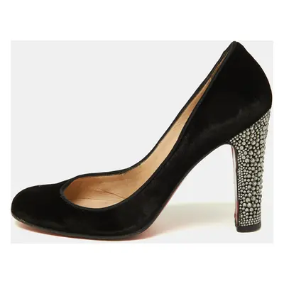 Christian Louboutin Black Velvet Crystal Embellished Heel Round Toe Pumps Size