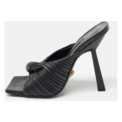 Versace Black Leather Plisse Slide Sandals Size