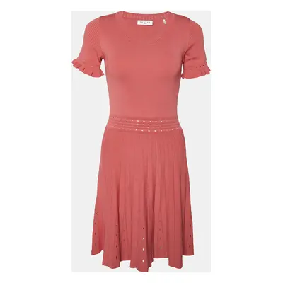 Sandro Coral Pink Eyelet Knit Etor Pleated Dress