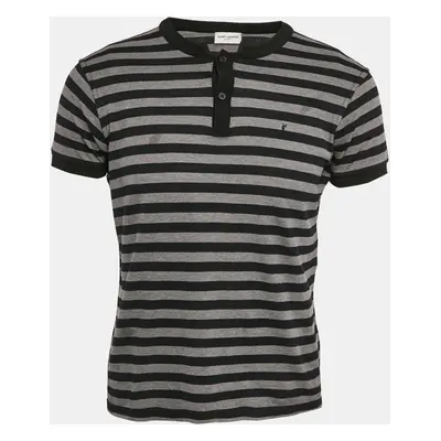 Saint Laurent Paris Black and Grey Striped Cotton T-Shirt