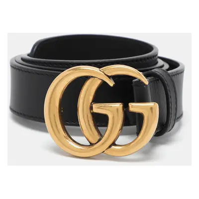 Gucci Black Leather GG Marmont Buckle Belt 85CM