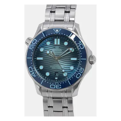 Omega Blue Stainless Steel Seamaster Automatic Men's Wristwatch mm