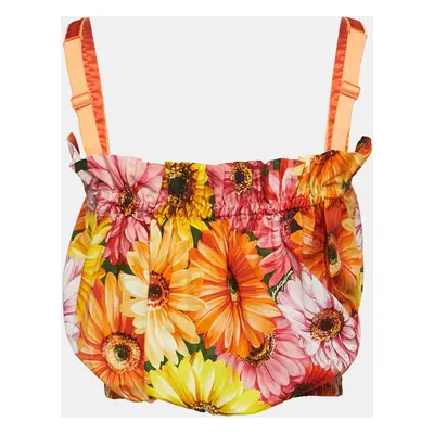 Dolce & Gabbana Orange Floral Print Poplin Gathered Crop Top