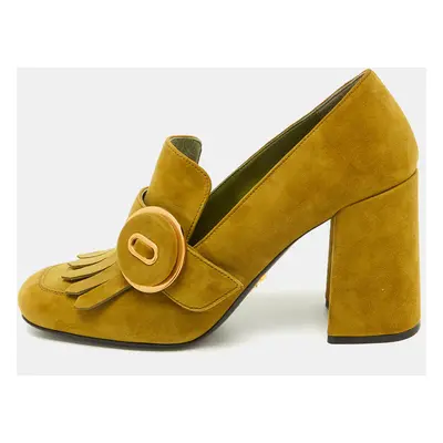 Prada Green Suede Fringe Block Heel Pumps Size