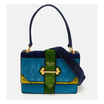 Prada Multicolor Velvet Trompe L'oeil Cahier Flap Top Handle Bag