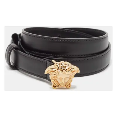 Versace Black Leather La Medusa Slim Buckle Belt 90CM